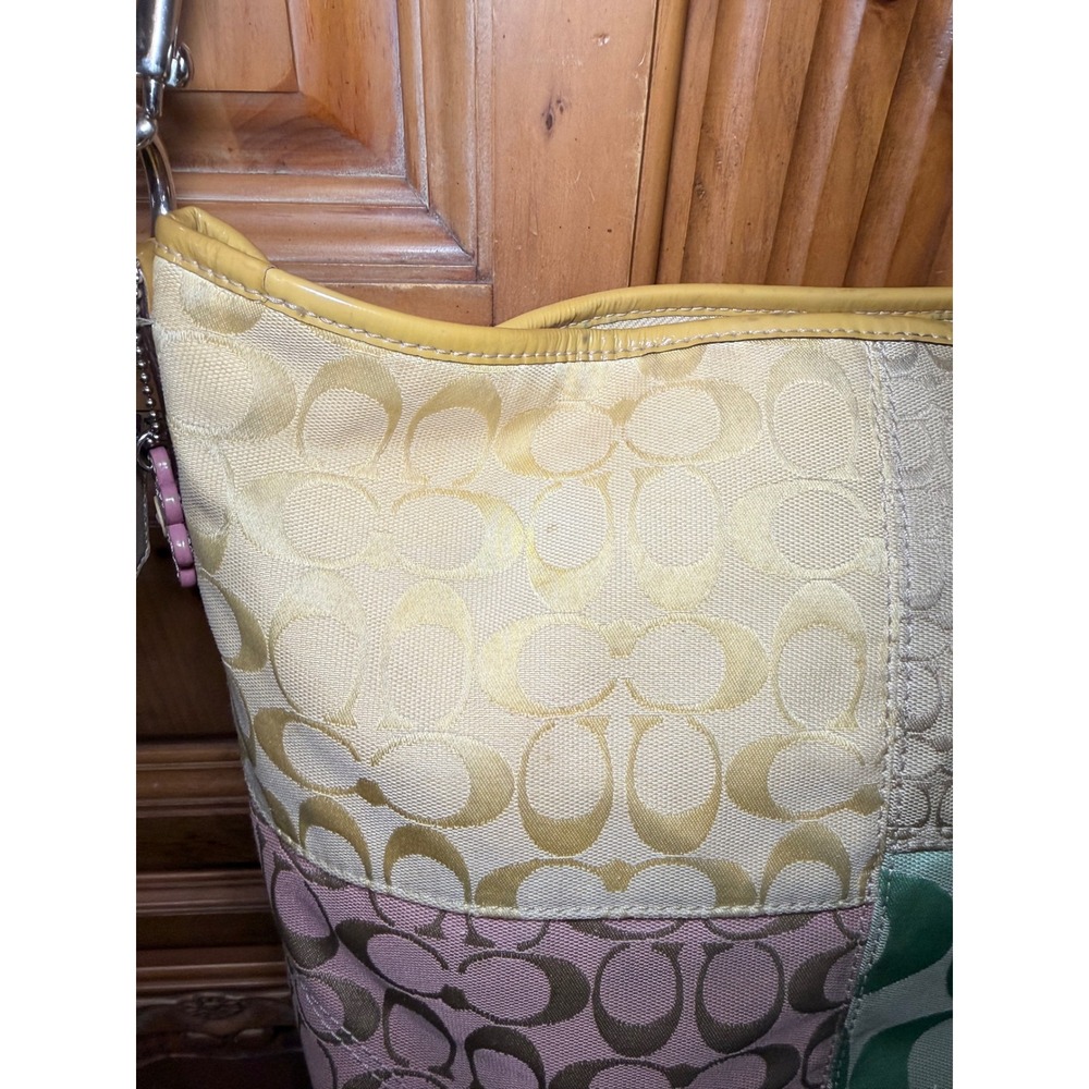 Y2K Coach Signature Patchwork Pastel Hobo Shoulder Bag Yellow Pink Green F14900 - Picture 2 of 16